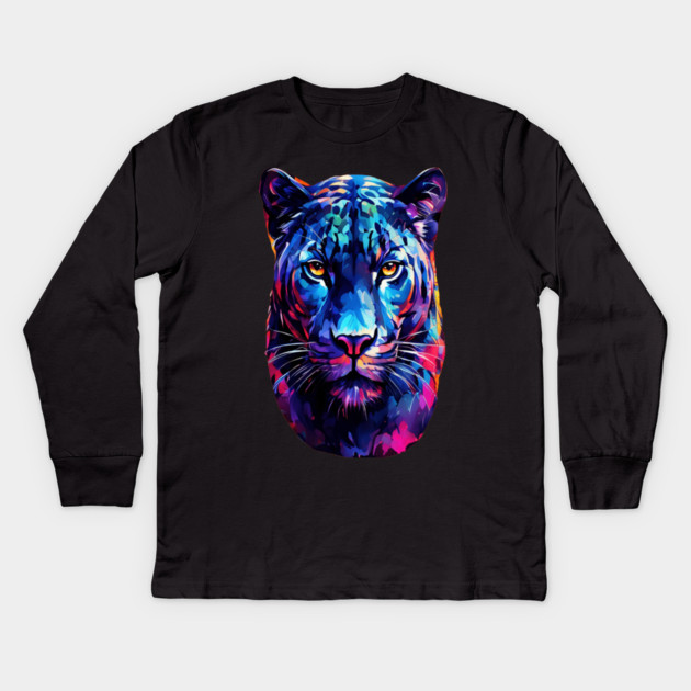 Vibrant Panther in Watercolor Kids Long Sleeve T-Shirt by BirdsnStuff