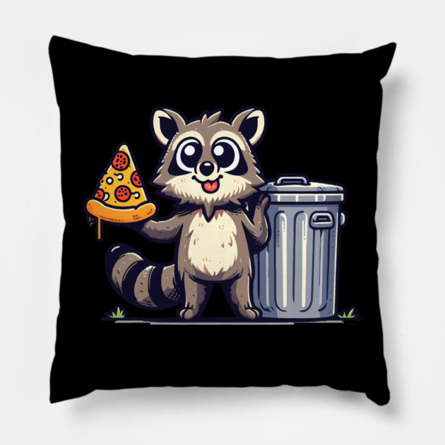Cute Raccoon eating Pizza, Love Raccoons Pillow by logiamerch