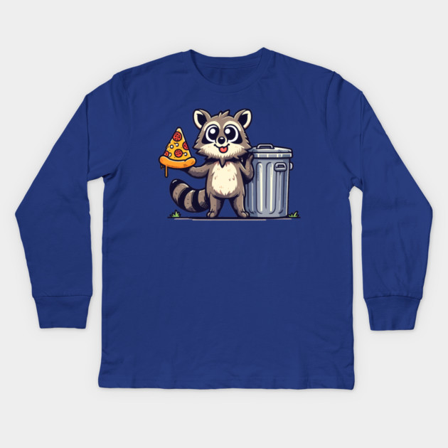Cute Raccoon eating Pizza, Love Raccoons Kids Long Sleeve T-Shirt by logiamerch