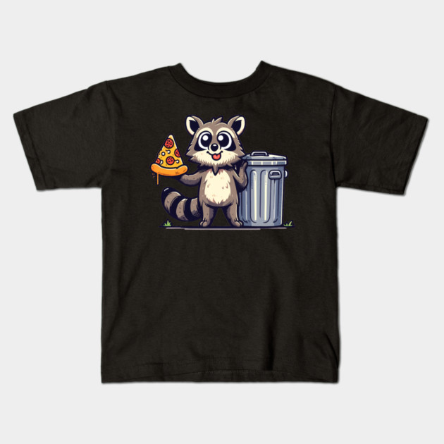 Cute Raccoon eating Pizza, Love Raccoons Kids T-Shirt by logiamerch