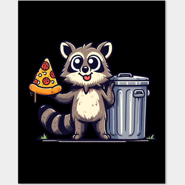 Cute Raccoon eating Pizza, Love Raccoons Wall Art by logiamerch