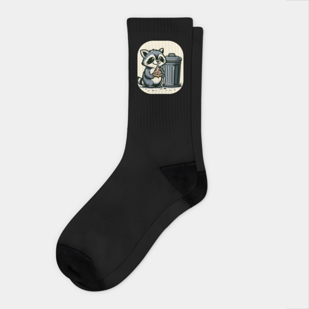 Cute Raccoon eating Pizza, Love Raccoons Socks by logiamerch