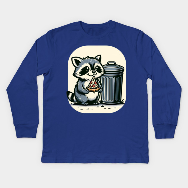 Cute Raccoon eating Pizza, Love Raccoons Kids Long Sleeve T-Shirt by logiamerch