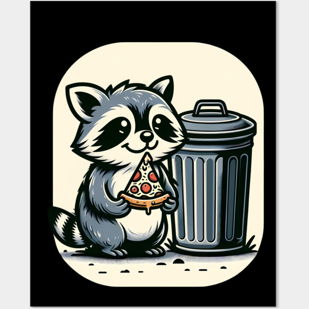 Cute Raccoon eating Pizza, Love Raccoons Wall Art by logiamerch