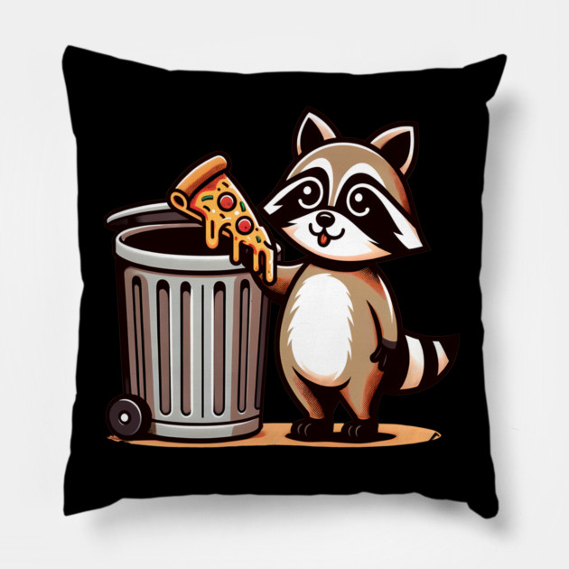 Cute Raccoon eating Pizza, Love Raccoons Pillow by logiamerch