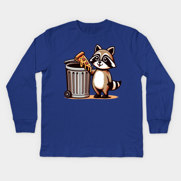 Cute Raccoon eating Pizza, Love Raccoons Kids Long Sleeve T-Shirt by logiamerch