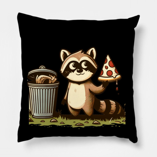 Cute Raccoon eating Pizza, Love Raccoons Pillow by logiamerch