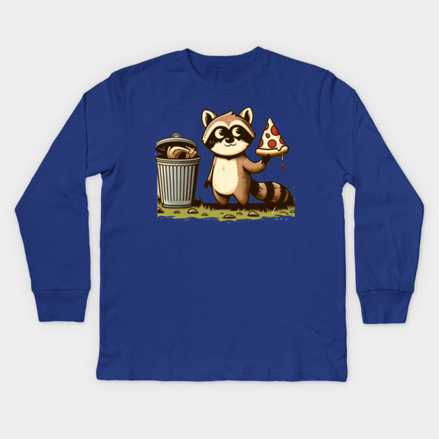 Cute Raccoon eating Pizza, Love Raccoons Kids Long Sleeve T-Shirt by logiamerch