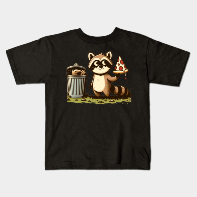 Cute Raccoon eating Pizza, Love Raccoons Kids T-Shirt by logiamerch