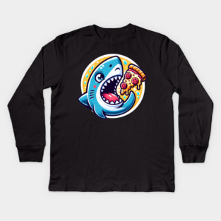 Funny Shark with Pizza, Pizza Lover Kids Long Sleeve T-Shirt