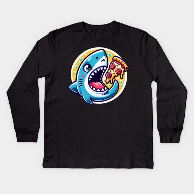 Funny Shark with Pizza, Pizza Lover Kids Long Sleeve T-Shirt by logiamerch