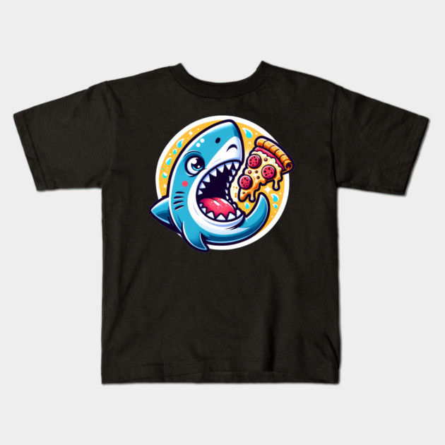Funny Shark with Pizza, Pizza Lover Kids T-Shirt by logiamerch