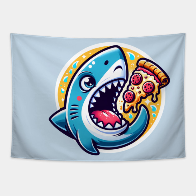 Funny Shark with Pizza, Pizza Lover Tapestry by logiamerch