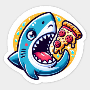 Funny Shark with Pizza, Pizza Lover Sticker