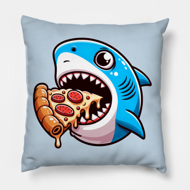 Funny Shark with Pizza, Pizza Lover Pillow by logiamerch