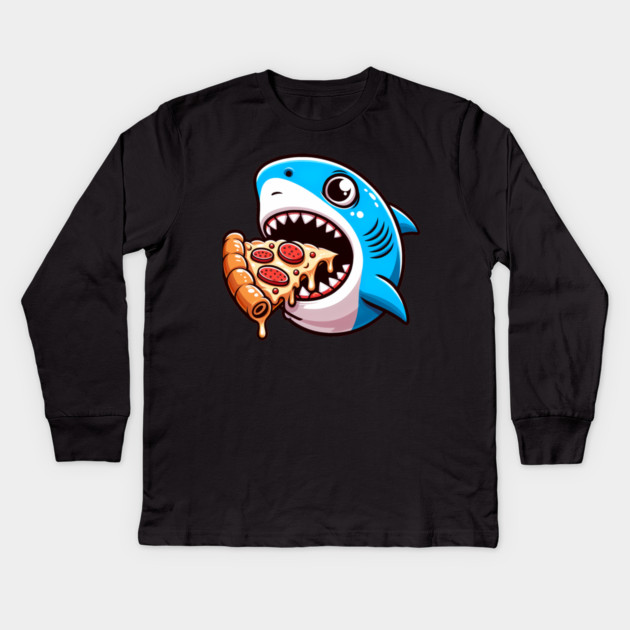 Funny Shark with Pizza, Pizza Lover Kids Long Sleeve T-Shirt by logiamerch