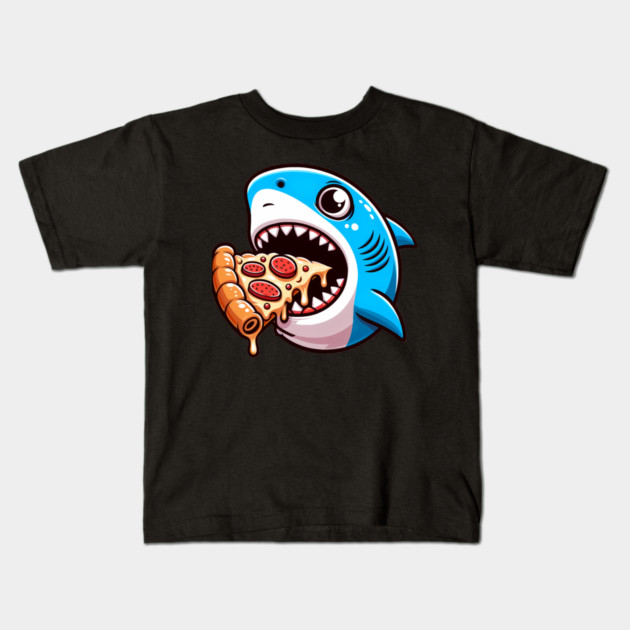 Funny Shark with Pizza, Pizza Lover Kids T-Shirt by logiamerch