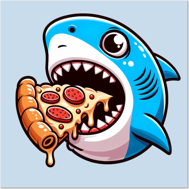 Funny Shark with Pizza, Pizza Lover Wall Art by logiamerch