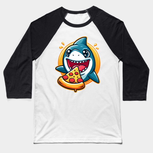 Funny Shark with Pizza, Pizza Lover Baseball T-Shirt by logiamerch