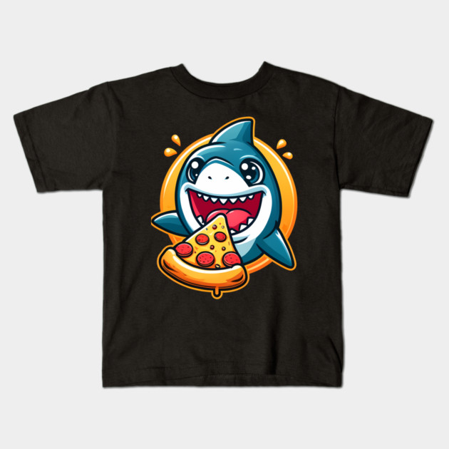 Funny Shark with Pizza, Pizza Lover Kids T-Shirt by logiamerch