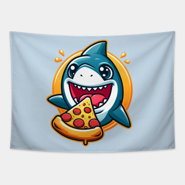 Funny Shark with Pizza, Pizza Lover Tapestry by logiamerch