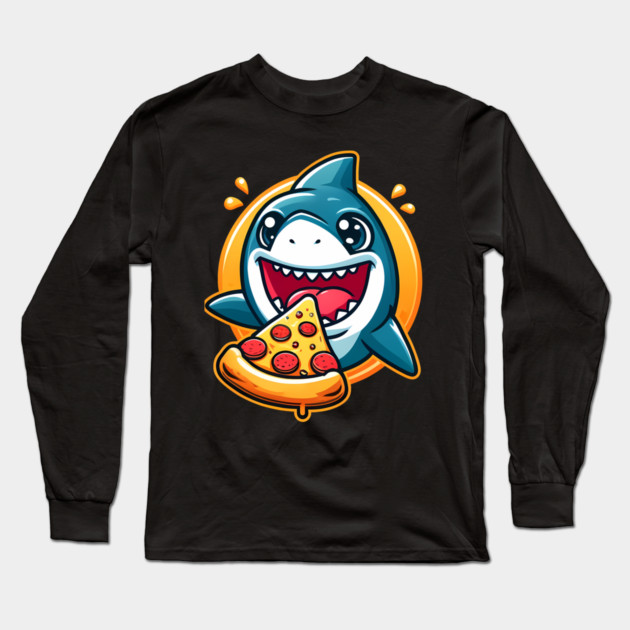 Funny Shark with Pizza, Pizza Lover Long Sleeve T-Shirt by logiamerch