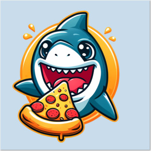 Funny Shark with Pizza, Pizza Lover Posters and Art