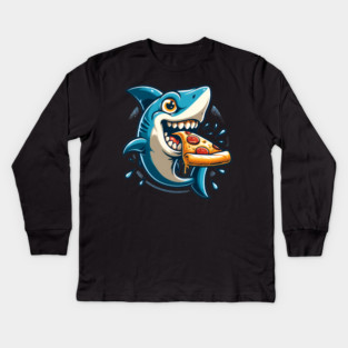 Funny Shark with Pizza, Pizza Lover Kids Long Sleeve T-Shirt