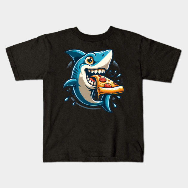 Funny Shark with Pizza, Pizza Lover Kids T-Shirt by logiamerch