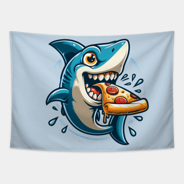 Funny Shark with Pizza, Pizza Lover Tapestry by logiamerch