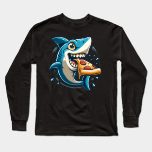 Funny Shark with Pizza, Pizza Lover Long Sleeve T-Shirt