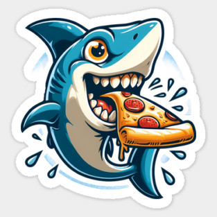 Funny Shark with Pizza, Pizza Lover Sticker