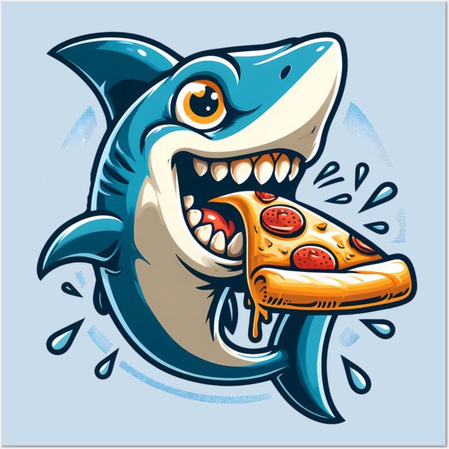 Funny Shark with Pizza, Pizza Lover Wall Art by logiamerch