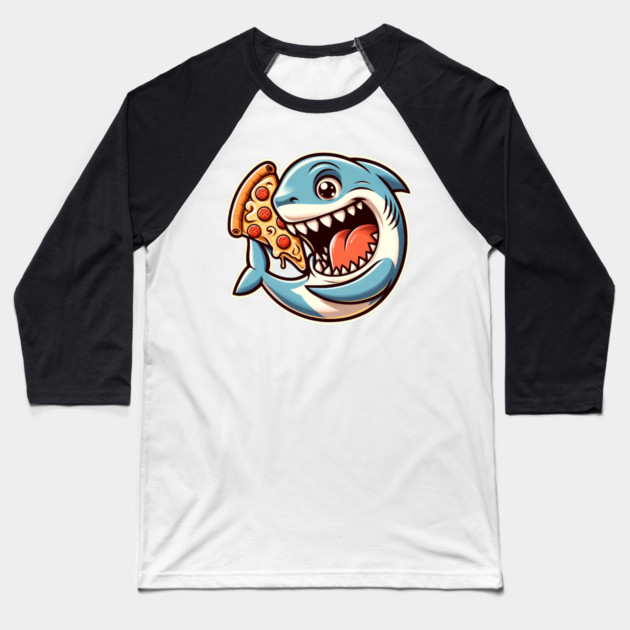 Funny Shark with Pizza, Pizza Lover Baseball T-Shirt by logiamerch