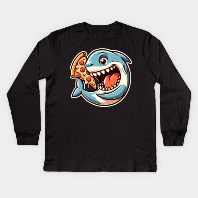 Funny Shark with Pizza, Pizza Lover Kids Long Sleeve T-Shirt by logiamerch