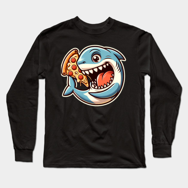 Funny Shark with Pizza, Pizza Lover Long Sleeve T-Shirt by logiamerch