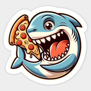 Funny Shark with Pizza, Pizza Lover Sticker