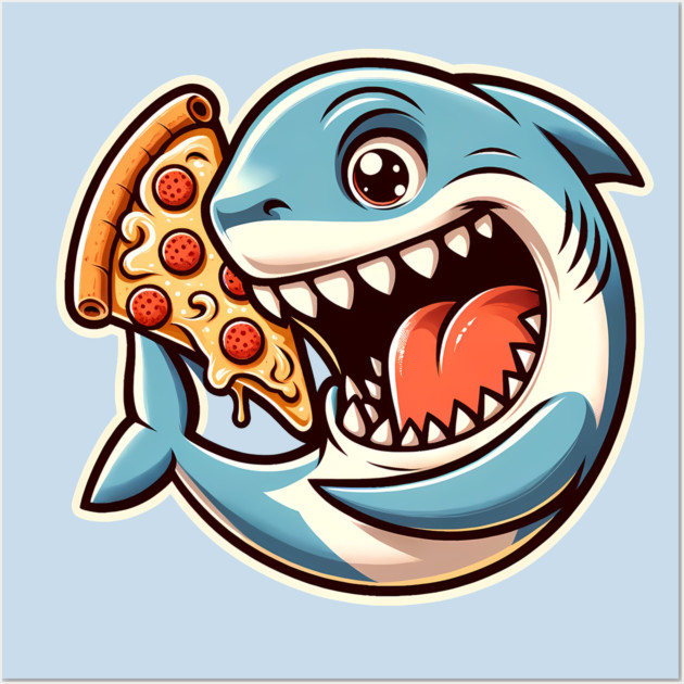 Funny Shark with Pizza, Pizza Lover Wall Art by logiamerch
