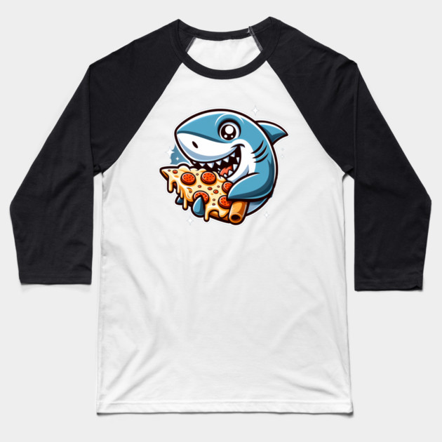 Funny Shark with Pizza, Pizza Lover Baseball T-Shirt by logiamerch