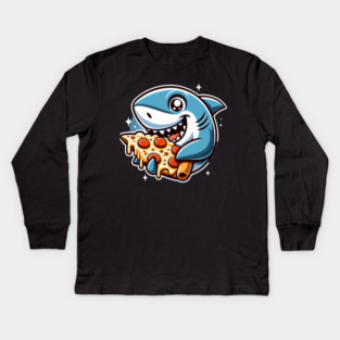 Funny Shark with Pizza, Pizza Lover Kids Long Sleeve T-Shirt