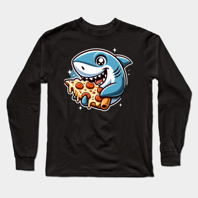 Funny Shark with Pizza, Pizza Lover Long Sleeve T-Shirt by logiamerch