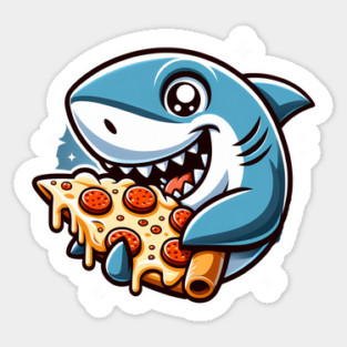 Funny Shark with Pizza, Pizza Lover Sticker