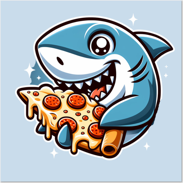 Funny Shark with Pizza, Pizza Lover Wall Art by logiamerch