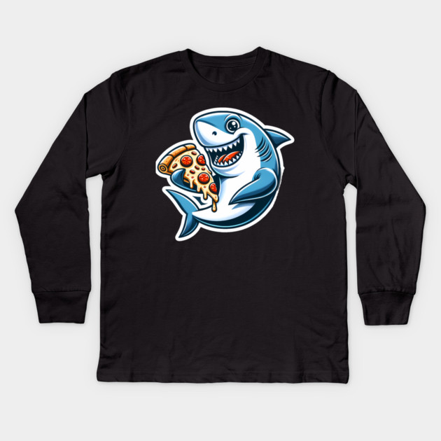 Funny Shark with Pizza, Pizza Lover Kids Long Sleeve T-Shirt by logiamerch