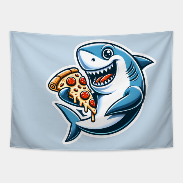 Funny Shark with Pizza, Pizza Lover Tapestry by logiamerch