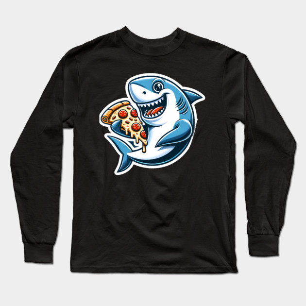 Funny Shark with Pizza, Pizza Lover Long Sleeve T-Shirt by logiamerch