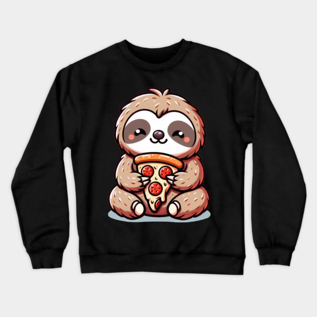 Cute Sloth with a Slice of Pizza Crewneck Sweatshirt by logiamerch