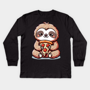 Cute Sloth with a Slice of Pizza Kids Long Sleeve T-Shirt