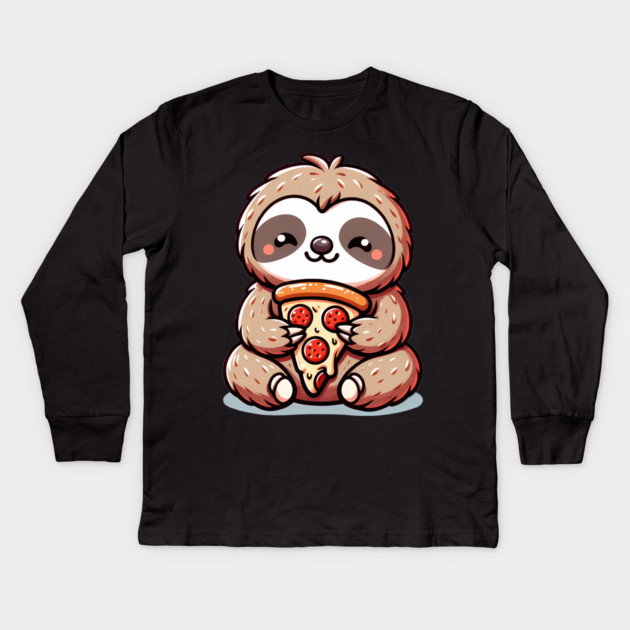 Cute Sloth with a Slice of Pizza Kids Long Sleeve T-Shirt by logiamerch