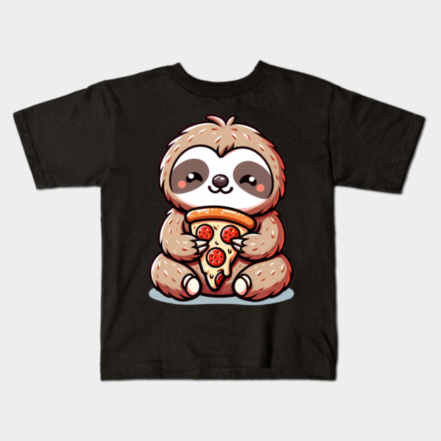 Cute Sloth with a Slice of Pizza Kids T-Shirt by logiamerch